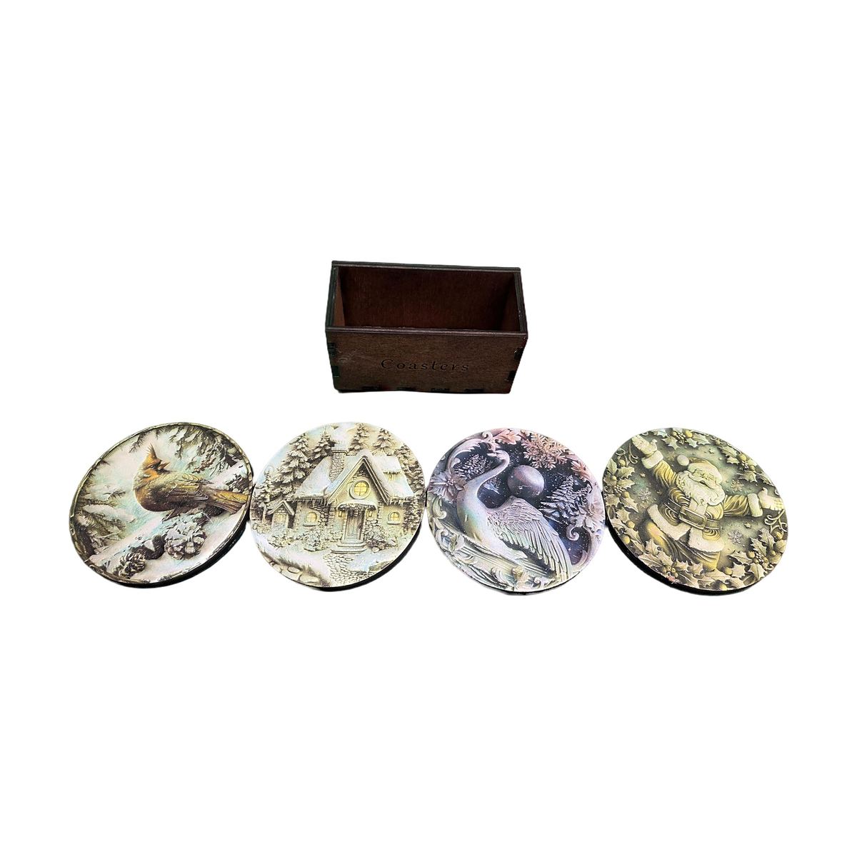 Birds & Cottage Relief-Look Coaster Set