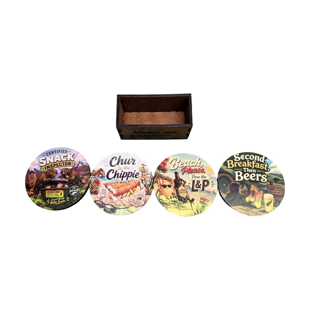 Kiwi Classics Coaster Set ("Chur Chippie", "Snack Inspector")