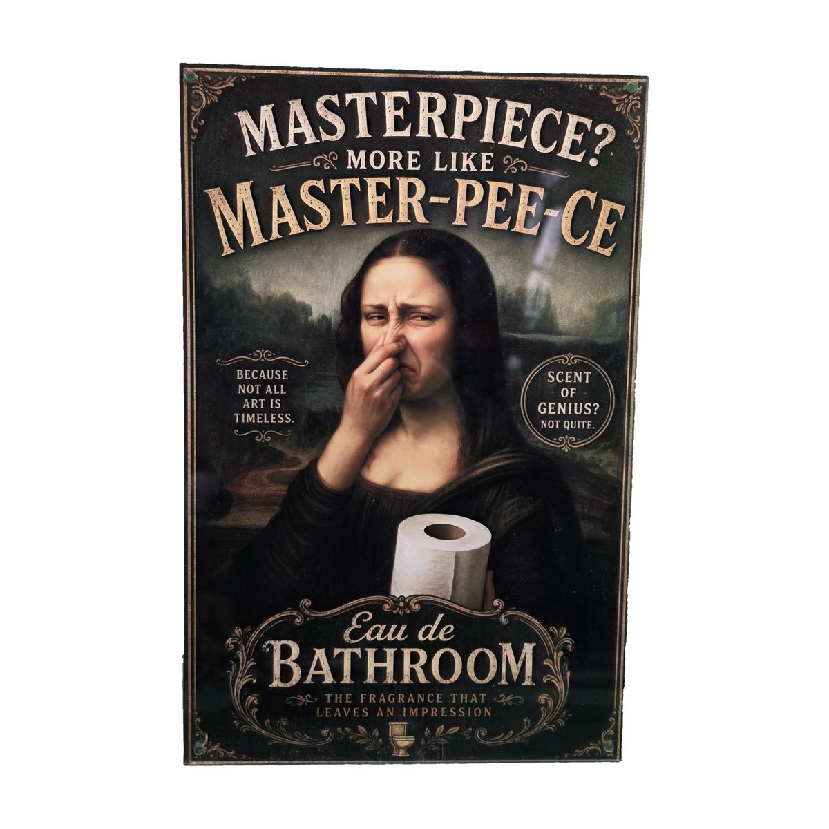"Master-pee-ce" Bathroom Sign