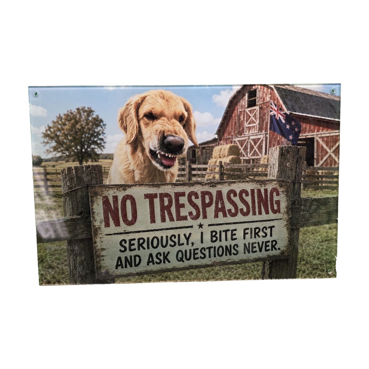 "No Trespassing" Golden Dog Farm Sign