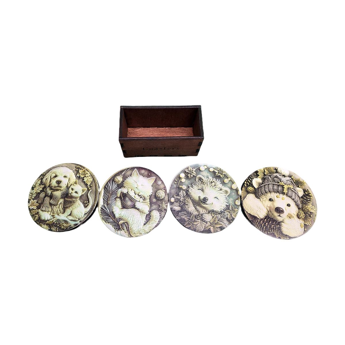 Puppies & Kittens Relief-Look Coaster Set