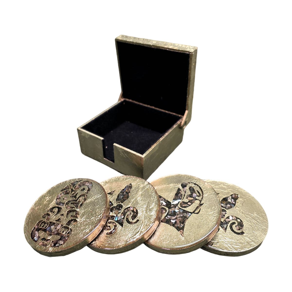 Tiki Paua-Inlay Coaster Box with 4 Coasters