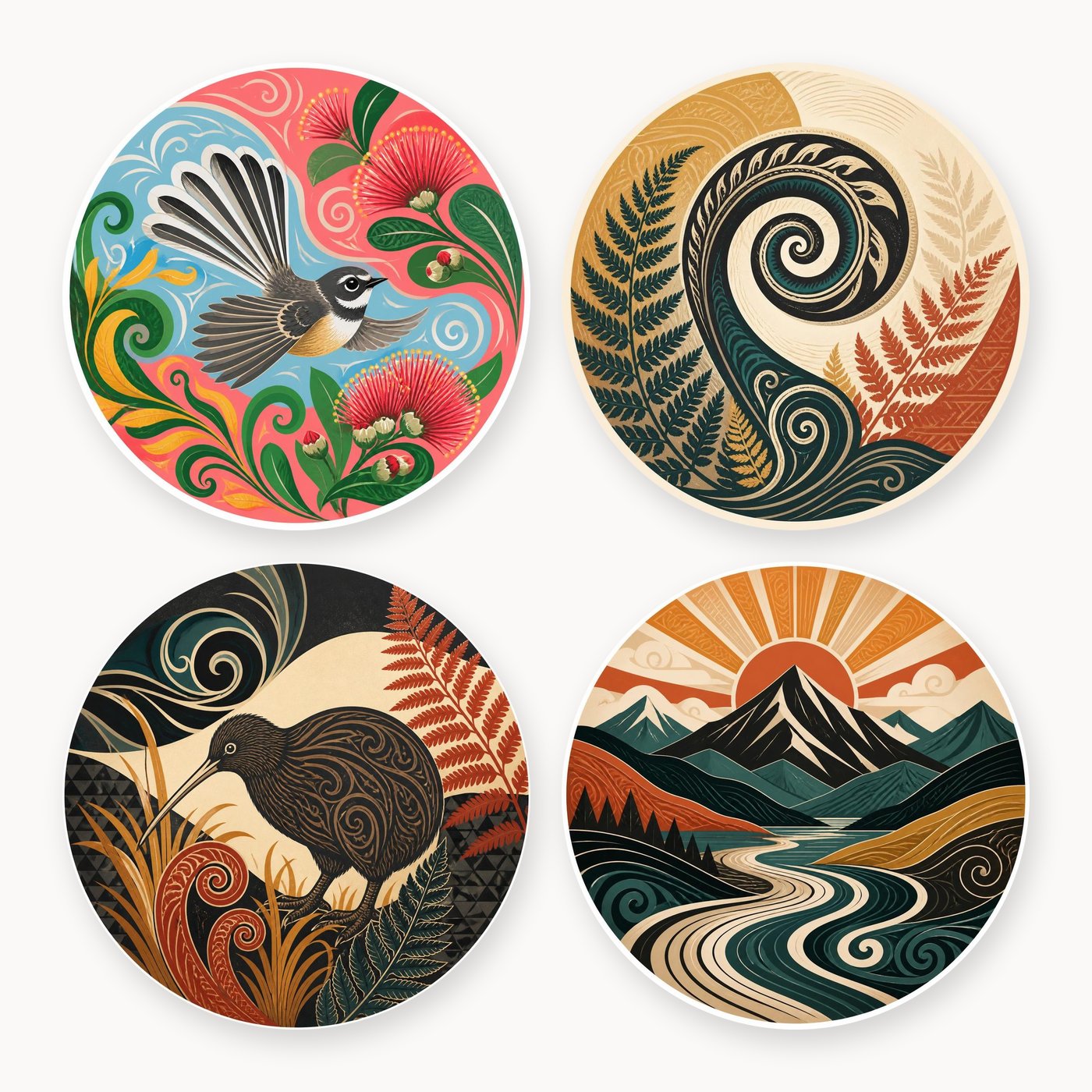 Aotearoa Pīwakawaka Coaster Set of 4