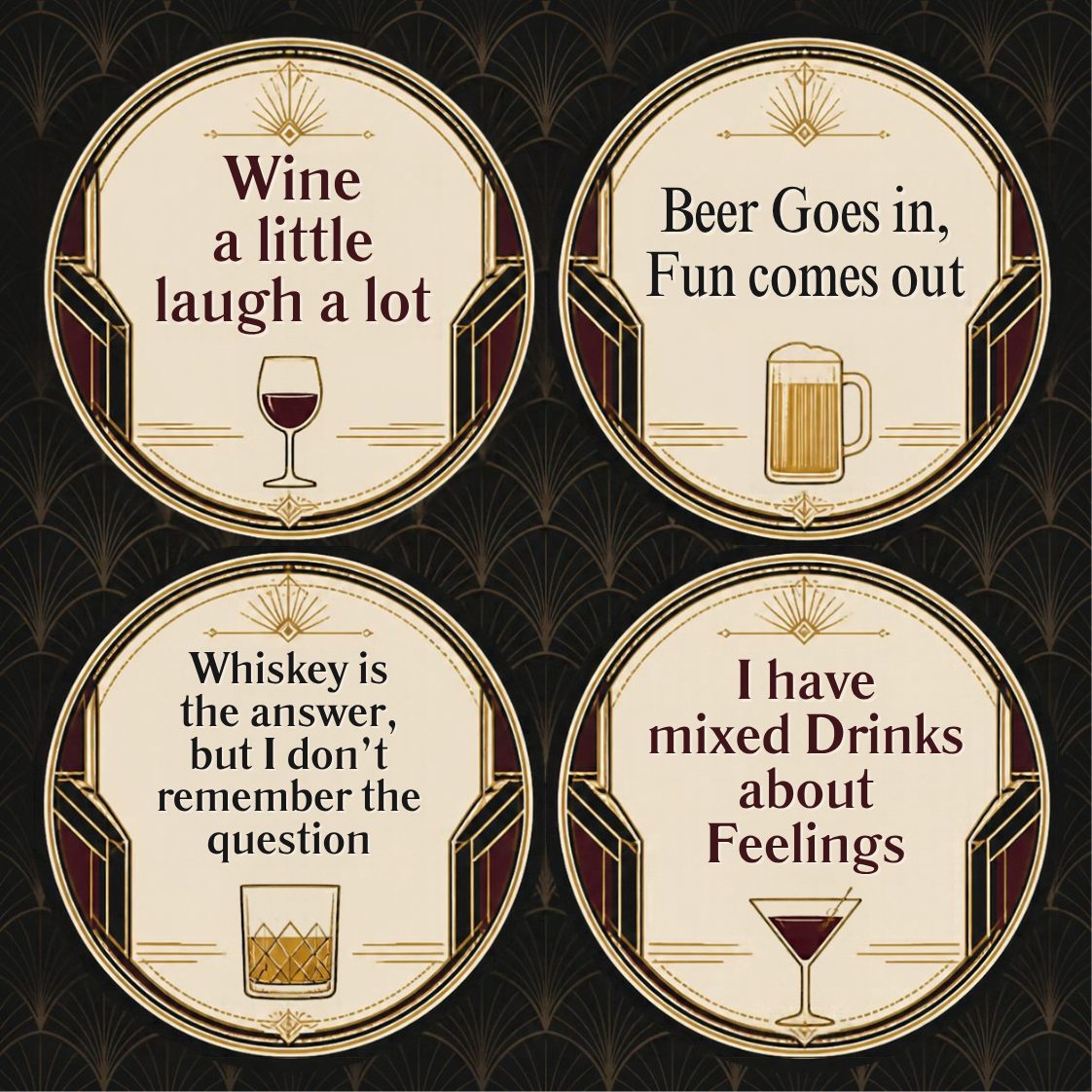 Bar Sayings — Gold Ring Coaster Set of 4