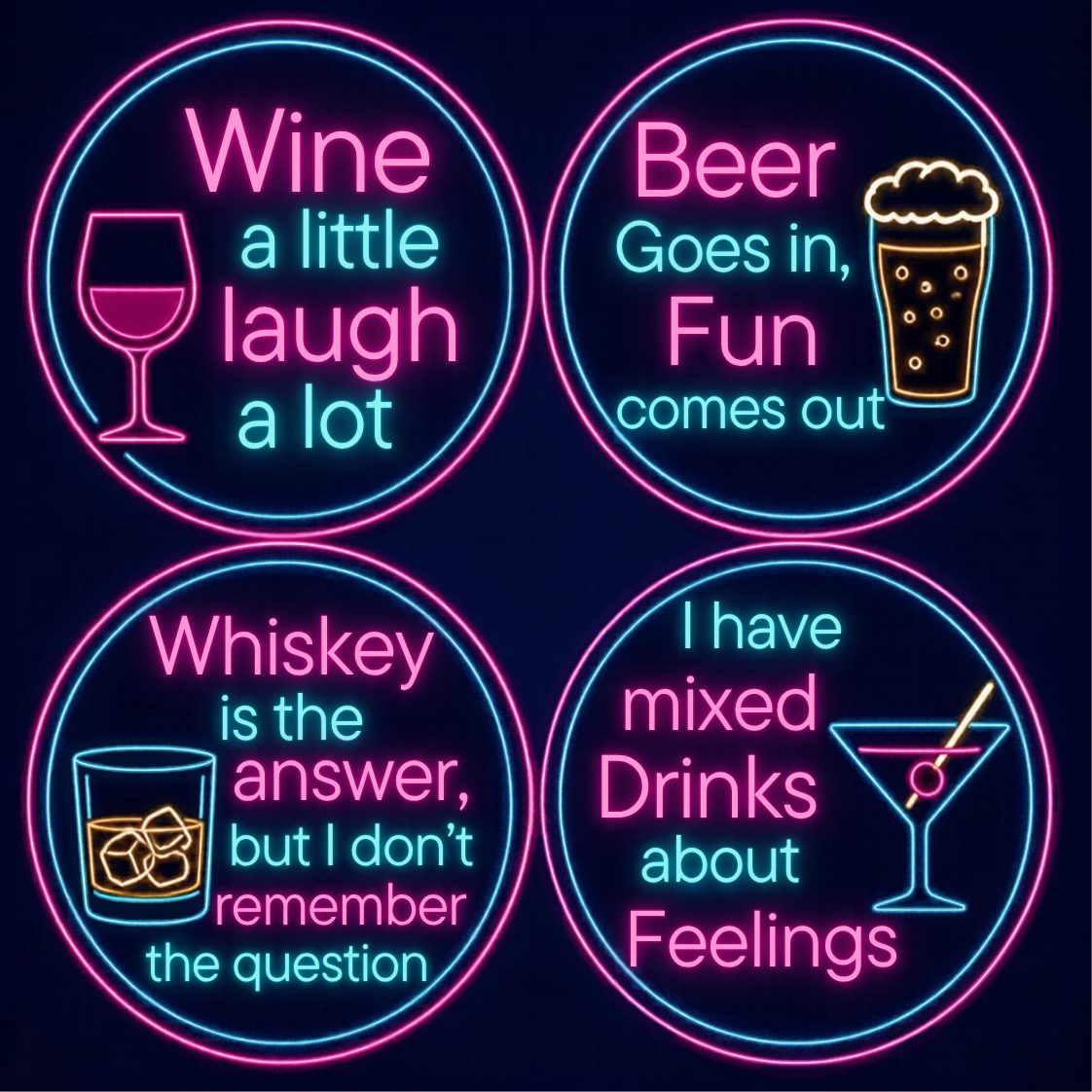 Bar Sayings — Neon Coaster Set of 4