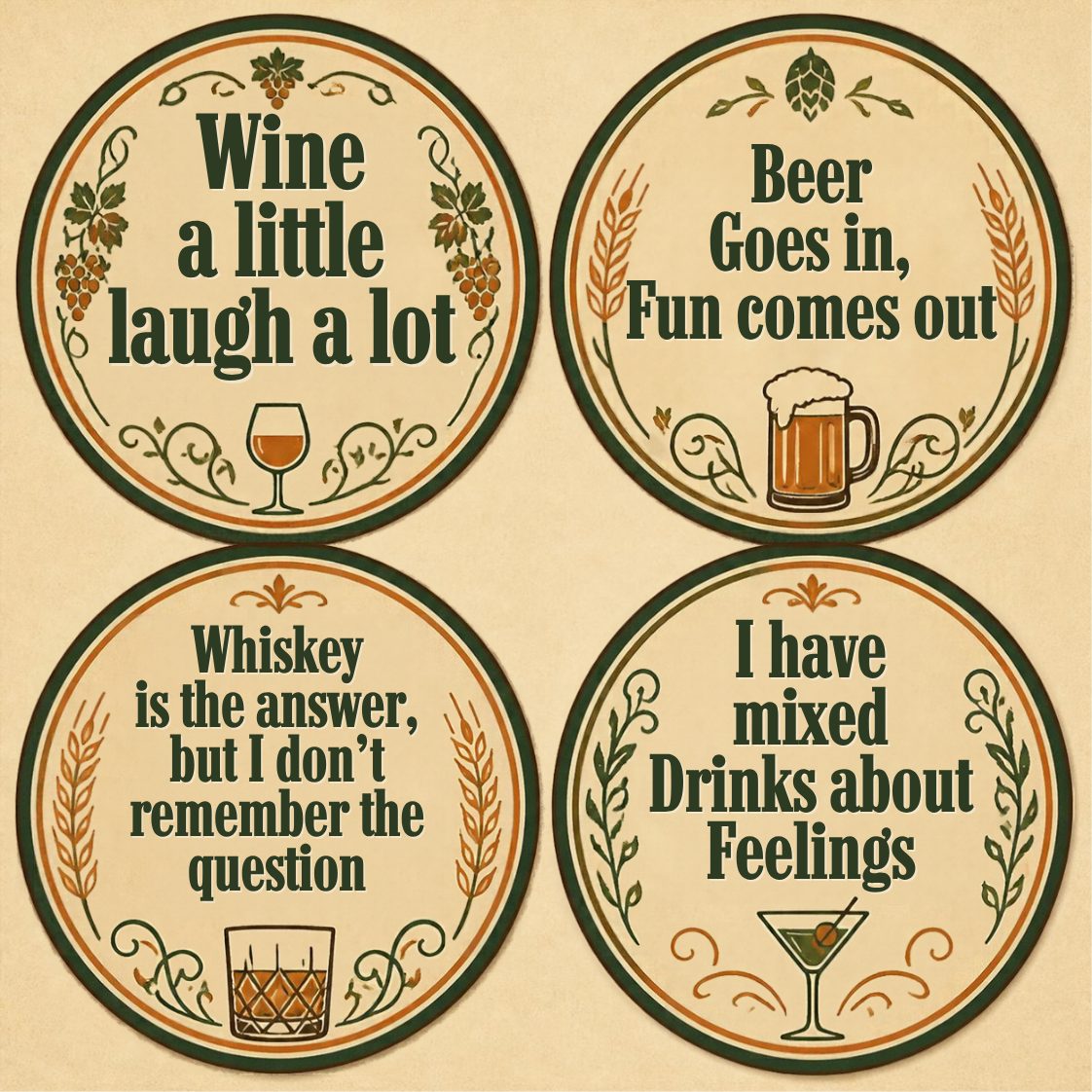 Bar Sayings — Vintage Cream Coaster Set of 4