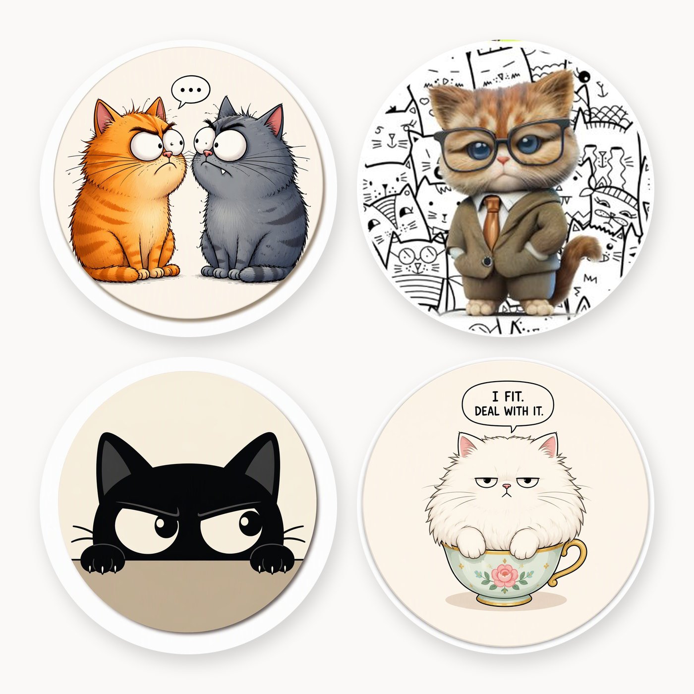 Cattitude 3 Coaster Set of 4