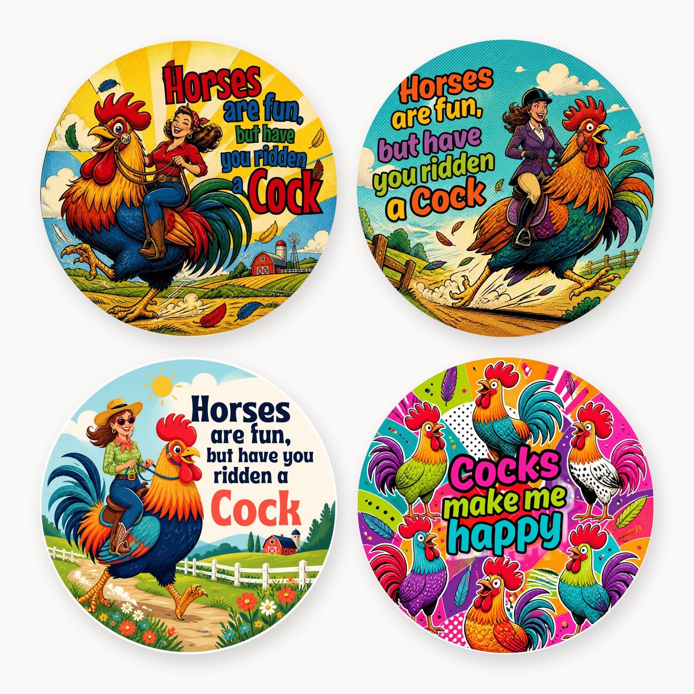 Cheeky Rooster 2 Coaster Set of 4
