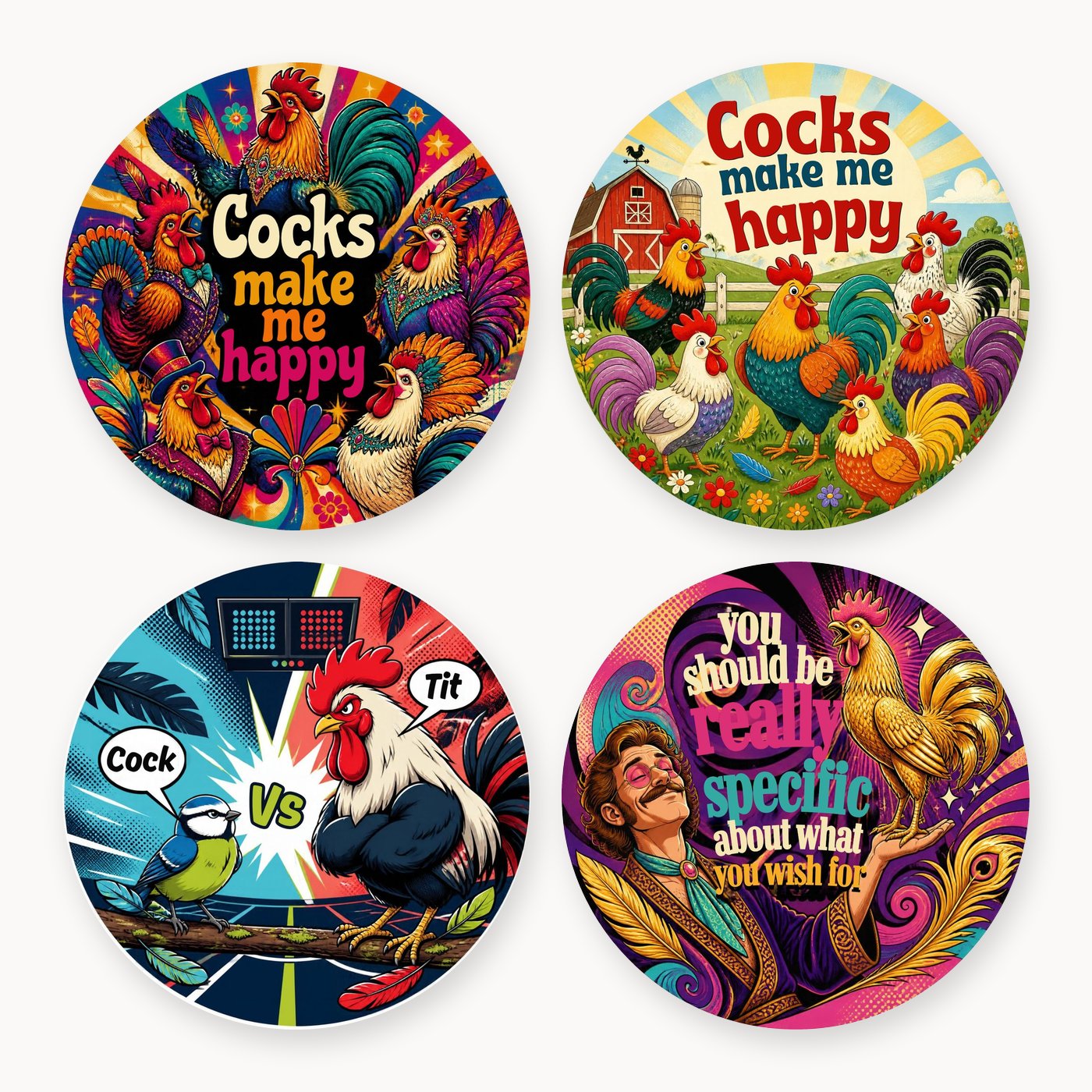 Cheeky Rooster 3 Coaster Set of 4
