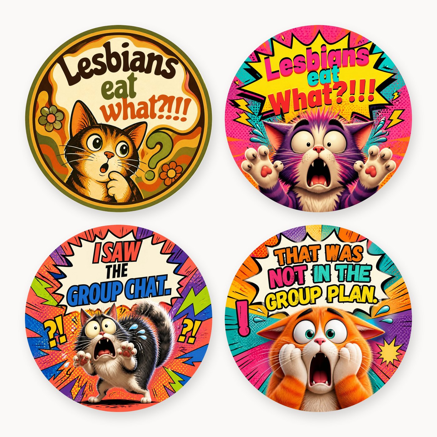 Shocked Cats 4 Coaster Set of 4