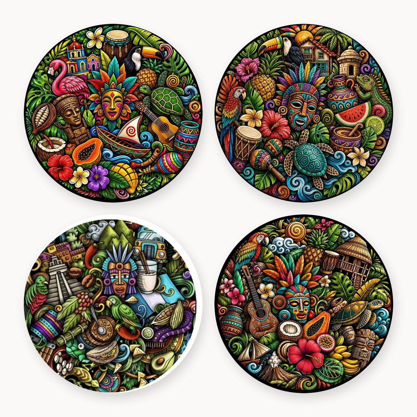 Tropical Tiki 3 Coaster Set of 4