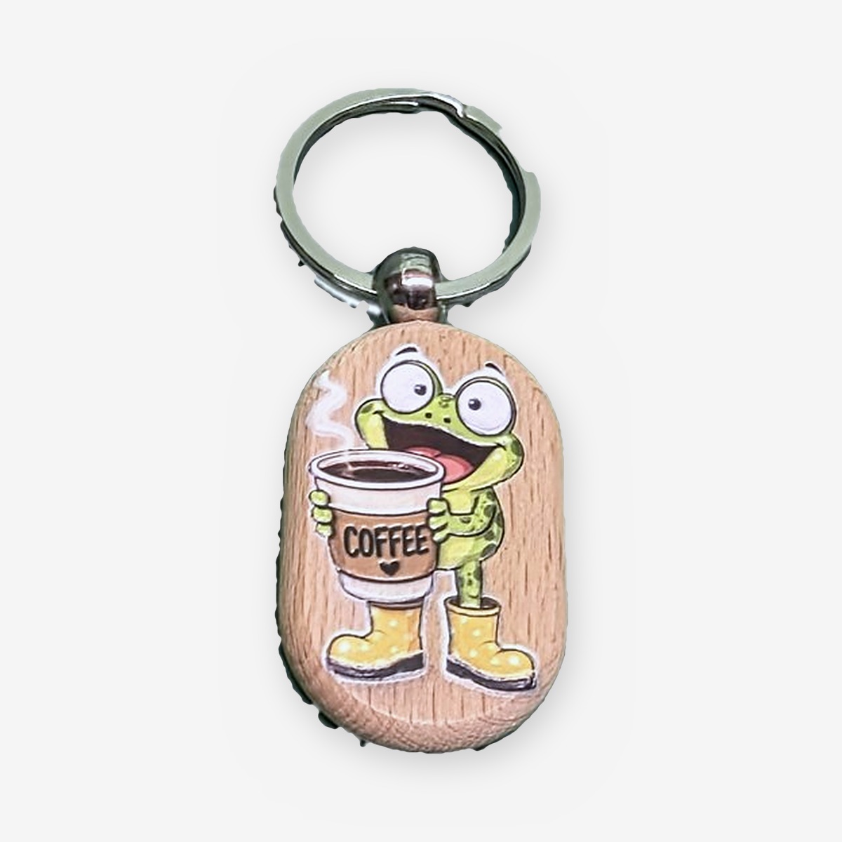 Frog with Coffee UV-Printed Keyring