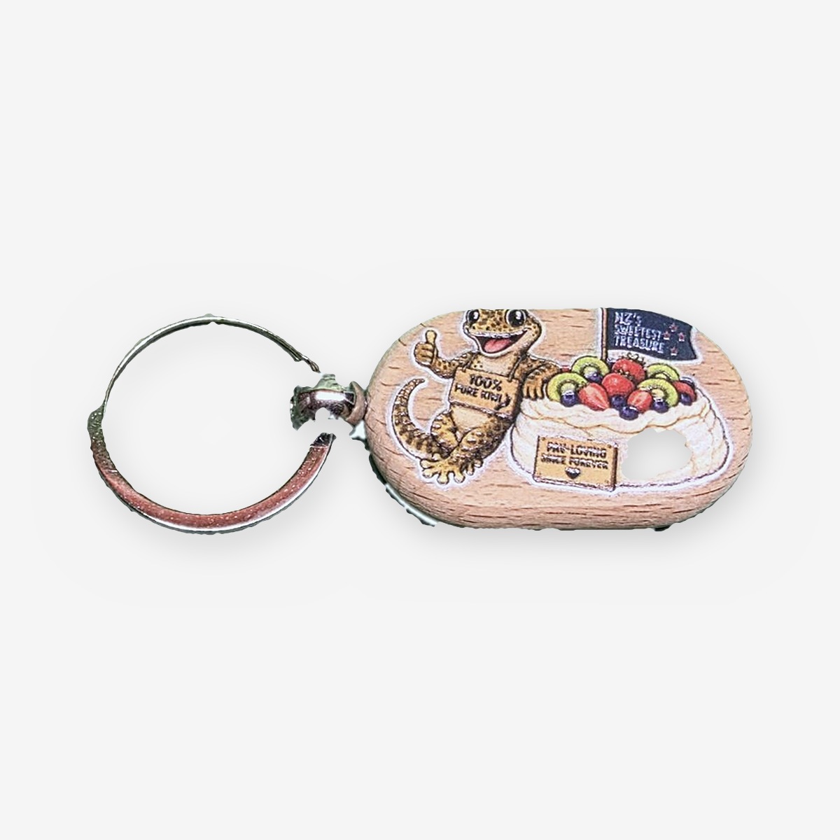 Gecko Pavlova "100% Pure Kiwi" UV-Printed Keyring