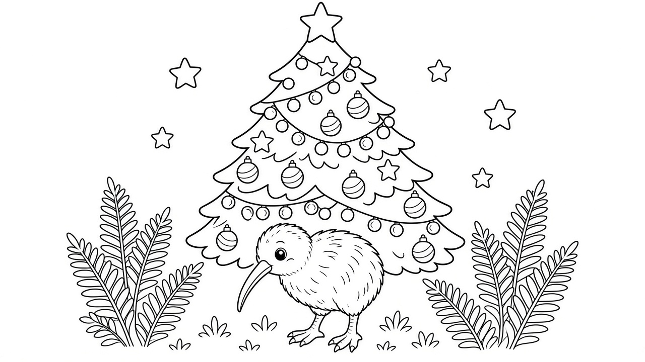 Kiwi Christmas Colouring Page