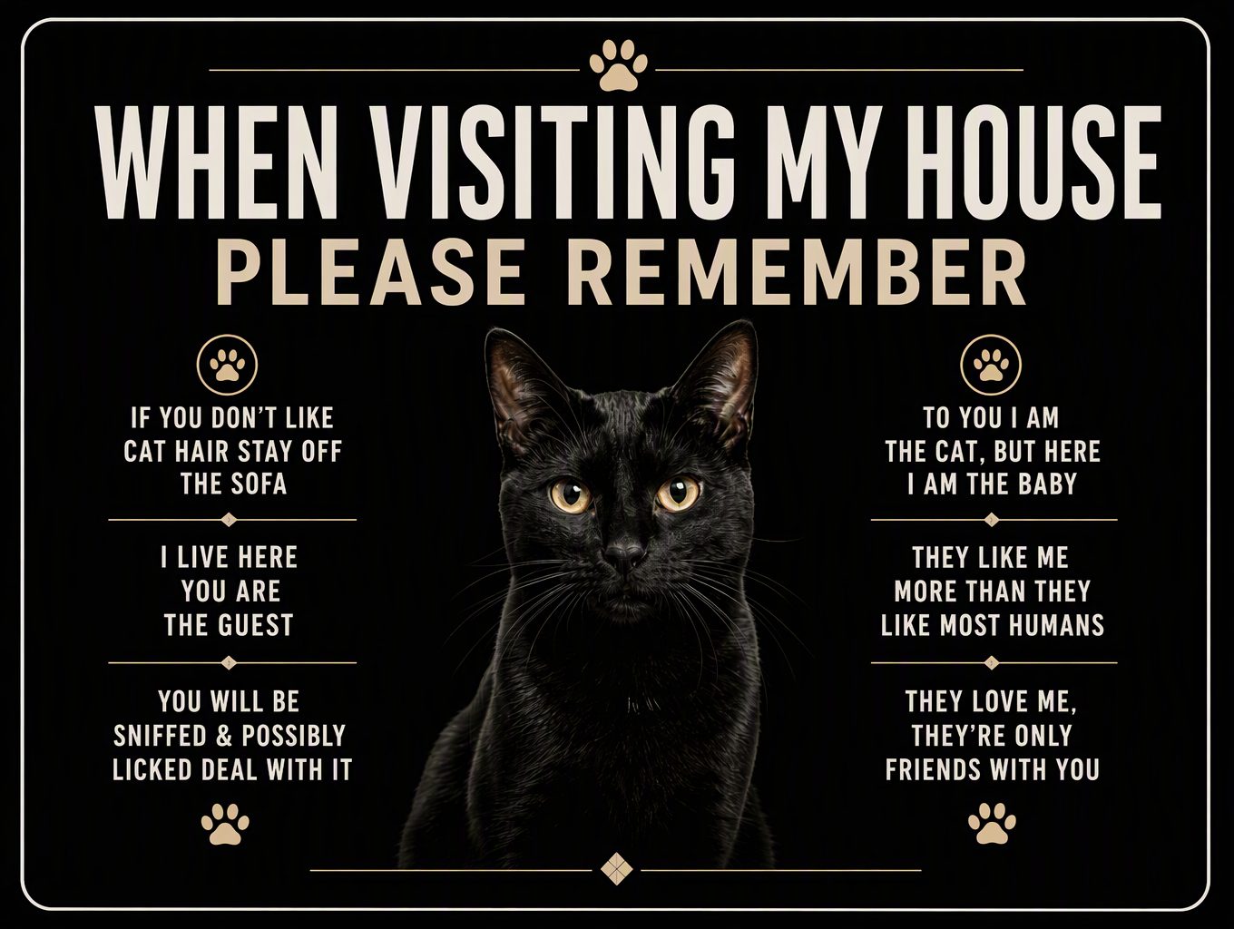 Cat Rules — Black Cat Sign