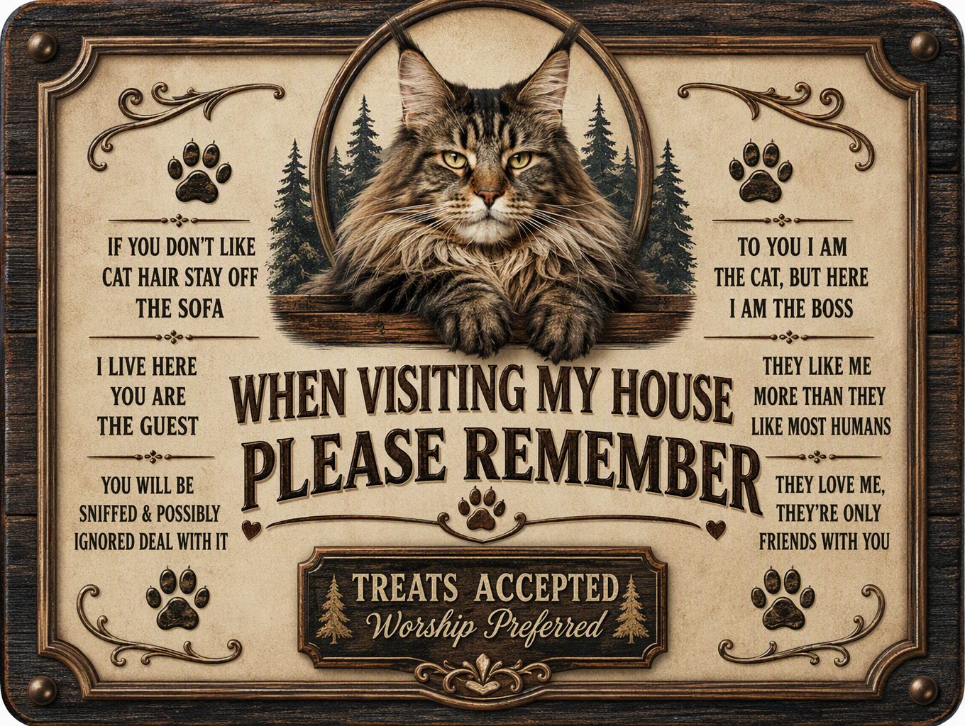 Cat Rules — Maine Coon Sign