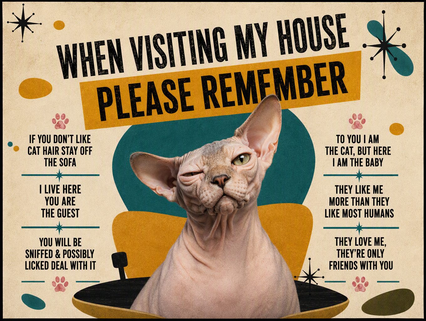 Cat Rules — Sphynx Retro Sign