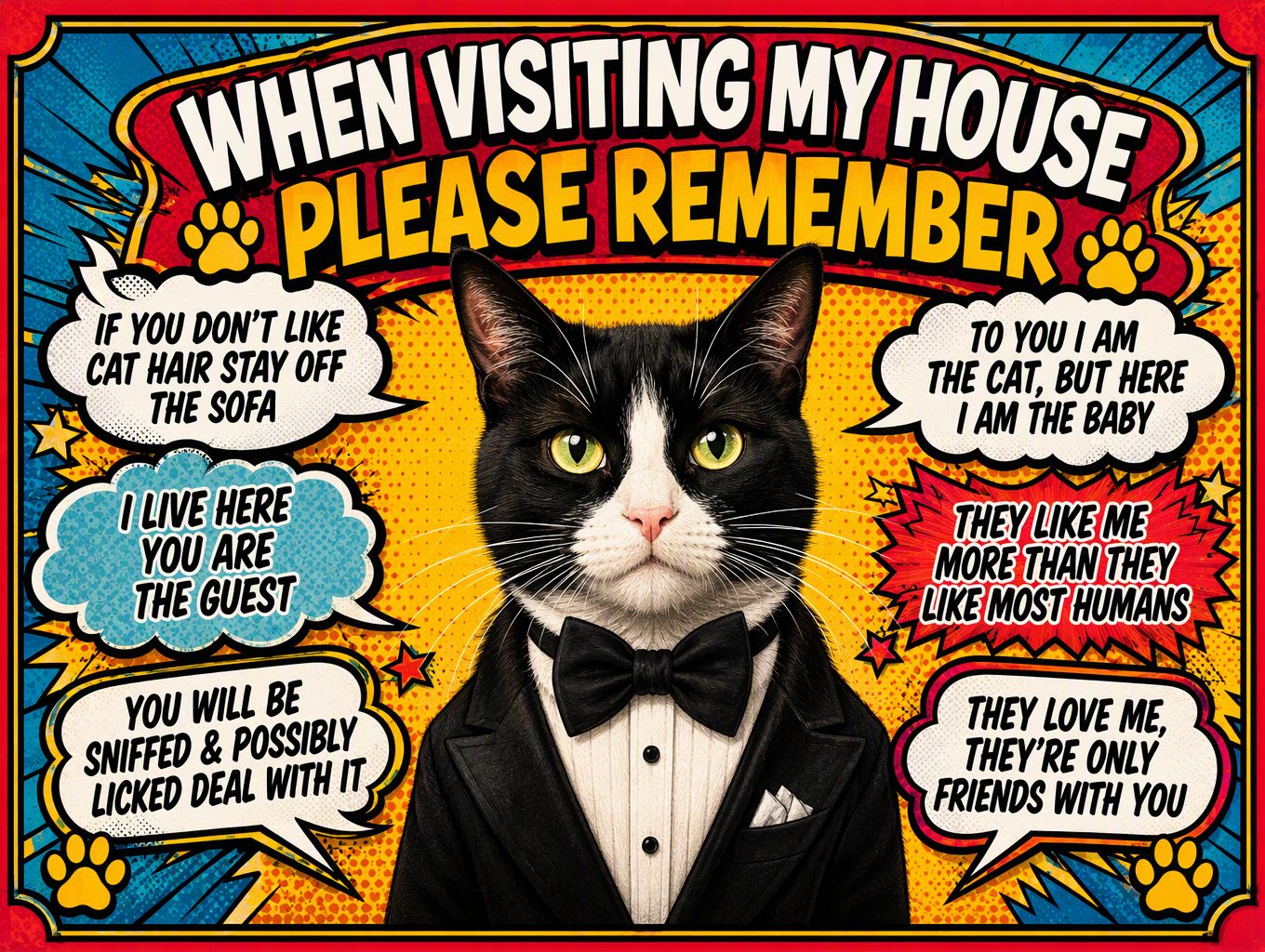 Cat Rules — Tuxedo Pop Art Sign