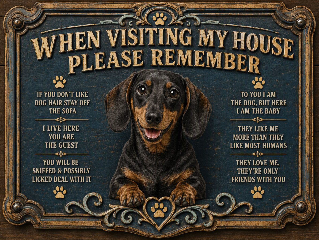 Dog Rules — Dark Dachshund Sign