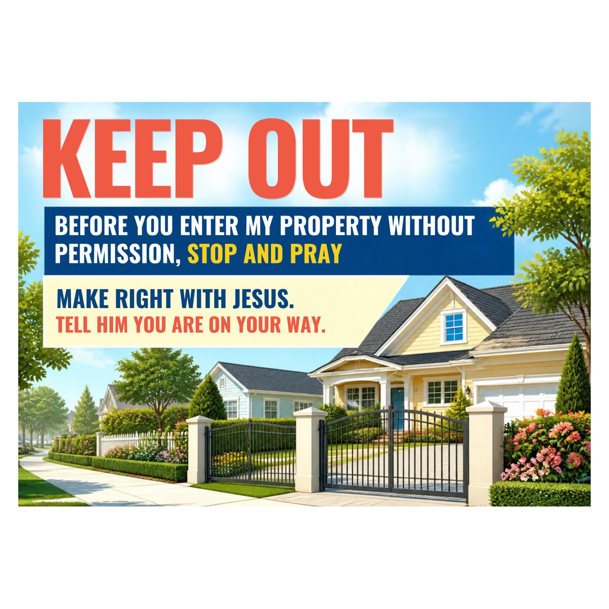 Keep Out — Stop and Pray (Villa) Sign